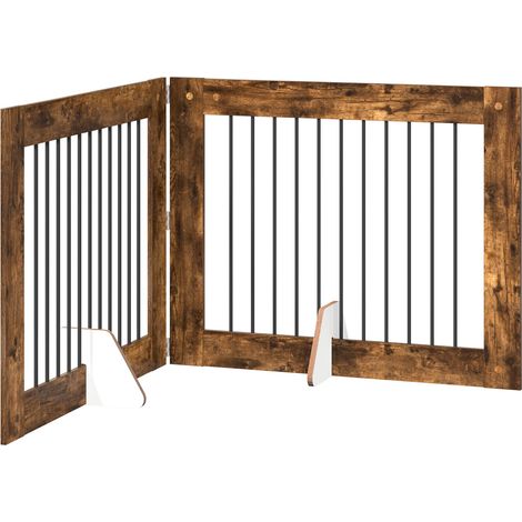 Puerta para perros plegable con soportes 2 uds. Roble Ahumado vidaXL