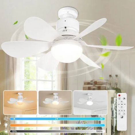 Ventilateur Plafond avec Lumiere - 6 Pales Blanches - Dimmable, Réversibles, Silencieux, 3 Vitesses, pour Cu VENTILATEUR DE PLAFOND (1/4)