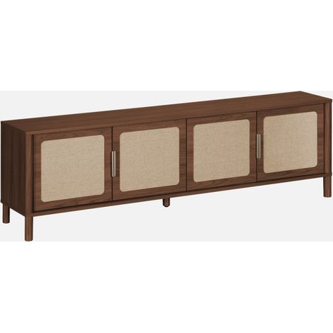 Mueble de TV vintage con decoración de madera y rejilla, 4 puertas, 160 cm (1/5)