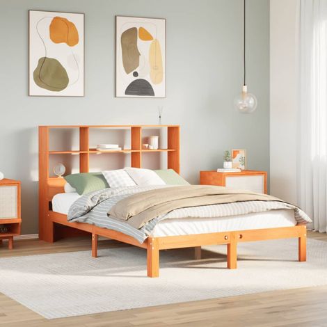 Bookcase Bed without Mattress Wax Brown 135x190 cm Doouble Solid Wood Pine vidaXL (1/5)