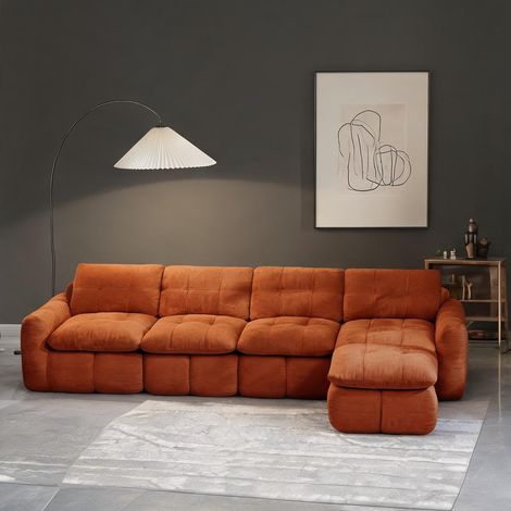 Canapé d'angle modulable 4 places en chenille orange (1/5)