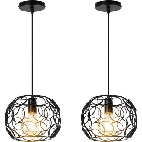 U-Do LOT DE 2 Ajustable Lustre Intérieur design Moderne Suspension Luminaire en Métal Noir Lampe Brillant pour Chambre Escaliers (1/4)