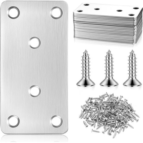 20 Pcs Plaques d'assemblage Plates Inox Perforées 80x40 mm Connecteurs plats inox, réparation meubles bois, installation simple, durables. (1/5)