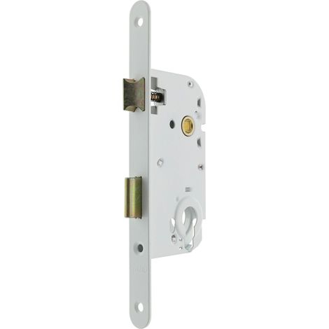 Serrure à encastrer axe 50 mm pour Porte de garage, de service ou de cave, coloris Blanc (1/5)