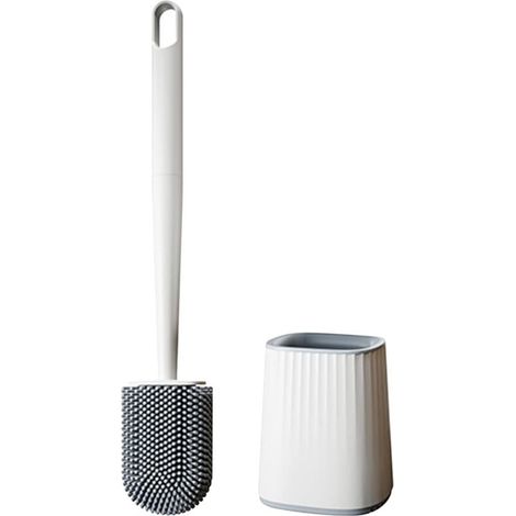 Silikon-Toilettenbürste mit Halterung, tropffrei, antibakteriell, belüftet, schnelltrocknend und geruchsneutral, zur Wand- oder Bodenmontage, weiß (1/4)