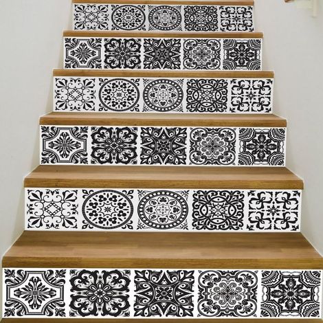 Autocollants 3D pour escaliers (noir et blanc), 99 x 18,5 cm, lot de 6 – Autocollants amovibles pour contremarches (1/5)
