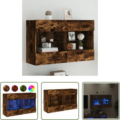 LED-Leuchten - TV-Wandschrank mit LED-Leuchten Räuchereiche 98,5x30x60,5 cm (1/5)