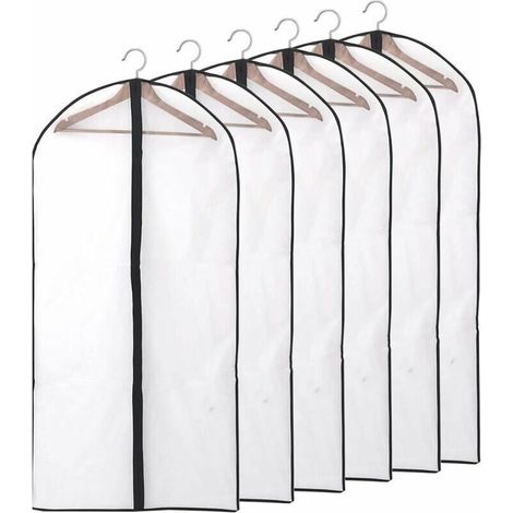 Housses de protection pour vêtements, anti-poussière, imperméables, anti-acariens et anti-humidité, transparentes avec fermeture éclair pour chemises, costumes et manteaux, 6 unités, 60-140 cm (XXL) (1/5)