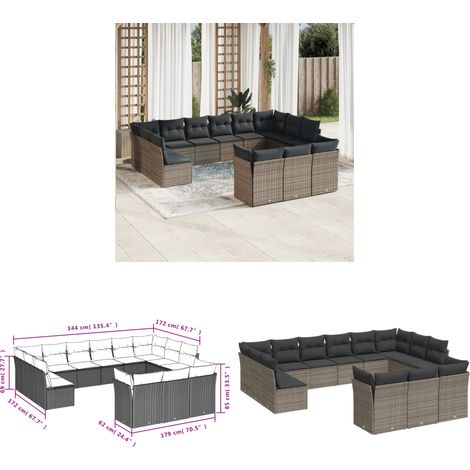 13-tlg. Garten-Sofagarnitur mit Kissen Grau Poly Rattan - Gartensofas - Outdoor Möbel - Gartenmöbel Set - Lounge Sofa - Rattan Gartenmöbel - Home & Living (1/3)