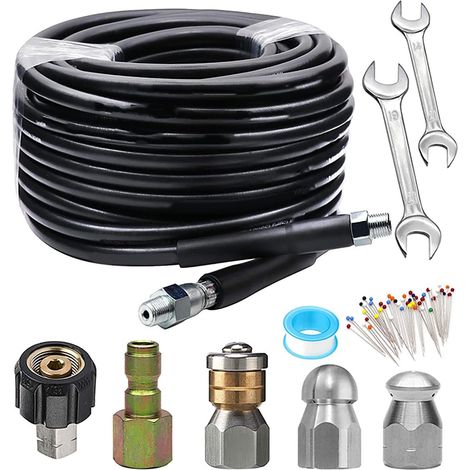 Kit De Buses Pour Canalisations Pour Nettoyeur Haute Pression, Kit De Tuyau De Nettoyage De Canalisations De 15 M, 5800 Psi Tuyau De Nettoyage à Jet D'eau Pour Le Nettoyage Des Canalisations