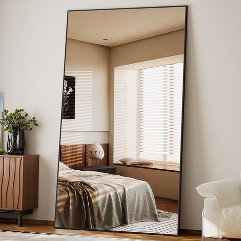 Grand Miroir de Sol surdimensionné 102 x 218 cm, incassable, sur Pied à Suspendre ou à Poser au Mur, Grand Miroir de Sol avec Support pour Chambre à Coucher, Salon ou Dressing (1/5)