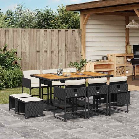 Ensemble Jardin Repas 3 Pièces Noir avec Coussins - Salon Extérieur Rotin Résine (1/5)