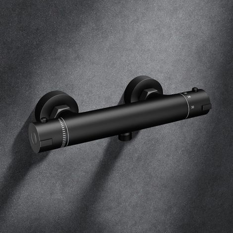 Black Shower Mixer, Wall Mounted Thermostatic Shower Mixer Tap Anti-Scald, Black Thermostatic Shower Tap, Round Shape, Black (1/5)