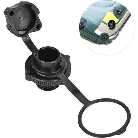 Tappi di ricambio in plastica nera resistente per valvole a D di gommoni da pesca INTEX 68345/68347/68349/68351 (1/5)