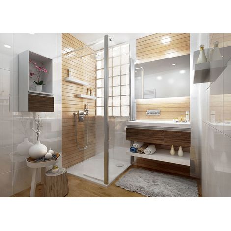 Paroi mobile latérale pour paroi Walk-in Ancocombi - Anconetti - 200x40cm - Verre transparent 6mm - Argent poli brillant (1/2)