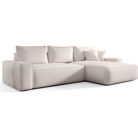 Canapé d’angle tissu tressé convertible avec coffre NINA angle droit-Beige clair-angle droit (1/4)