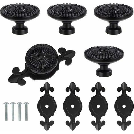 Boutons de Tiroir, 5 Pièces Boutons de Meubles, Rond Boutons de Tiroir, Boutons de Porte, Boutons d'Armoire (Noir)