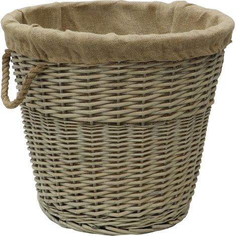 Antiques Wash Canvas Lined Round Log Basket with Rope Handles (1/4)