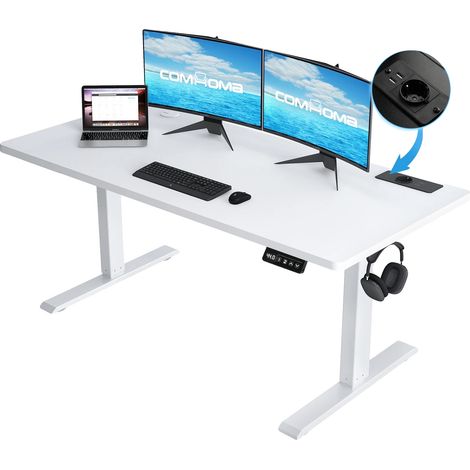 Escritorio de altura regulable, con puerto USB integrado, color blanco - 140 x 60 x 116 cm (1/2)