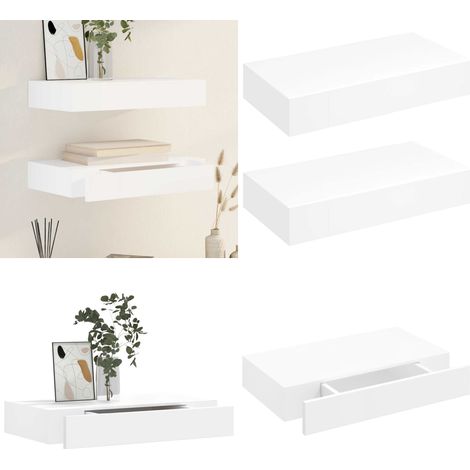 Étagères murales avec tiroirs 2 pcs Blanc 48 cm - Etagere Murale - Étagère Flottante - Rangement Mural - Meuble Décoratif - Étagère Blanche - Home & Living (1/5)