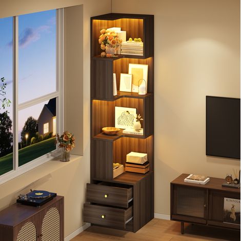 Eckregal mit LED und App-Steuerung, 45 x 43,5 x 180 cm, MDF Braun HAVRYA (1/5)