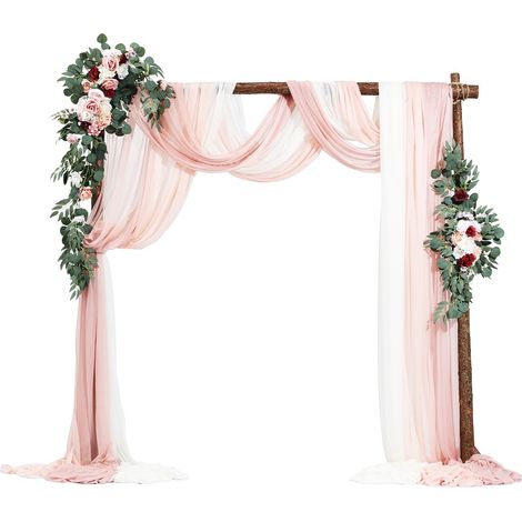Kit Fleurs Artificielles pour Arche de Mariage avec 2 Bouquets de Fleurs, 3 Rideaux Translucides, pour Décoration Célébrations de Cérémonie, de Toile de Fond de Réception, Événements, Rose Blanc (1/5)