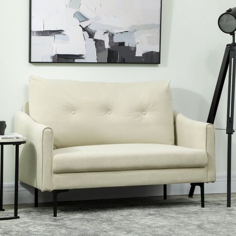 2-Sitzer Sofa kompakt 124 cm mit Metallbeinen Cremeweiß OKMYHOME (1/5)