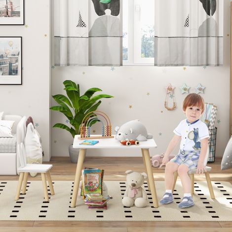 Animal Ensemble table et 2 chaises enfant design scandinave motif oreille de lapin bois pin - blanc