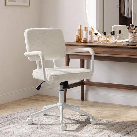 Chaise Bureau Ergonomique, Fauteuil de Bureau en Tissu Bouclette avec Hauteur Réglable, Fonction Bascule, Crème (1/5)
