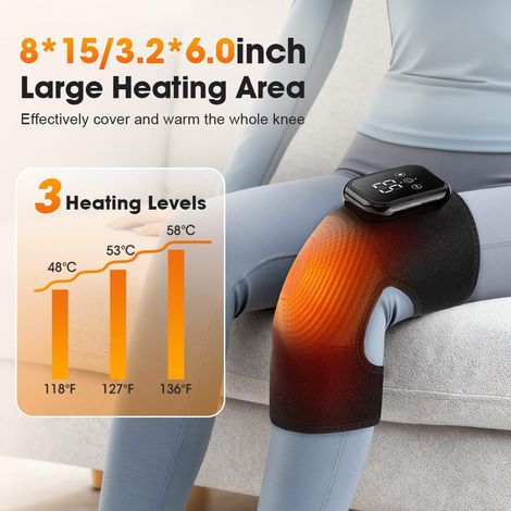 Genouillère chauffante sans fil, masseur électrique, triple thérapie pour soulager les douleurs arthritiques, massage à pression réglable, chauffage des jambes et des articulations. (1/4)