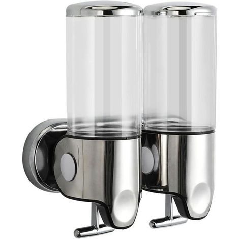 BelleRise - Distributeur de savon mural 1000 ml – Transparent en ABS et acier inoxydable – Installation murale type poussoir (1/5)