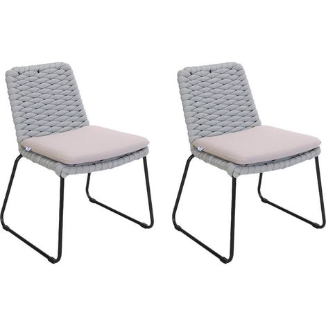 HOME DELUXE Gartenstuhl aus Seilgeflecht BALERO Hellgrau - 2er Set Gartenmöbel Terrassenstuhl Seilgeflecht Gartenstuhl, Gartenstuhl mit Seilbespannung, moderner Gartenstuhl Seil (1/5)
