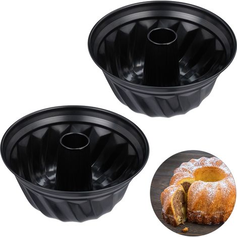 2 x Gugelhupfform, Marmor- & Rührkuchen, antihaftbeschichtet, Ø 25 cm, Carbonstahl, runde Napfkuchenform, schwarz