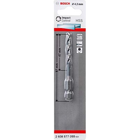 BOSCH PROFESSIONAL 2608577055 PUNTA HSS IMPACT CONTROL PER METALLO, ACCESSORIO PER FORATRICE A PERCUSSIONE, 4.5 X 47 X 87 MM (1/4)