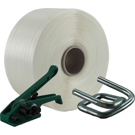 13 mm Textil Polyester Umreifung Set Umreifungsband Bandspanner Metallklemmen (1/4)