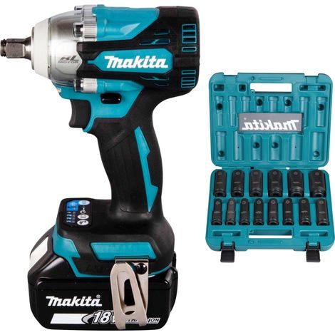 Makita DTW300TJX7 Llave de impacto de batería de 18 V, incluye cargador rápido DC18RC y 2 baterías BL1850B 5,0 Ah + 14 piezas (E-16586) en MAKPAC Gr. 2 (1/3)