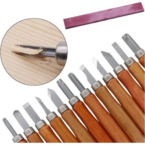 ChangM - 12Pcs Couteau Sculpture Bois Ciseaux Outils Kit, Sculpter Scalpel DIY Stylo avec Pierre à aiguiser (1/4)