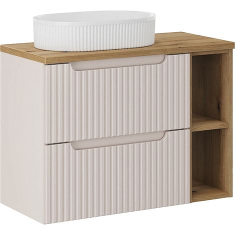 Waschtisch 80.4cm Riva mit 2 Schubladen, Kaschmir und Holzoptik
