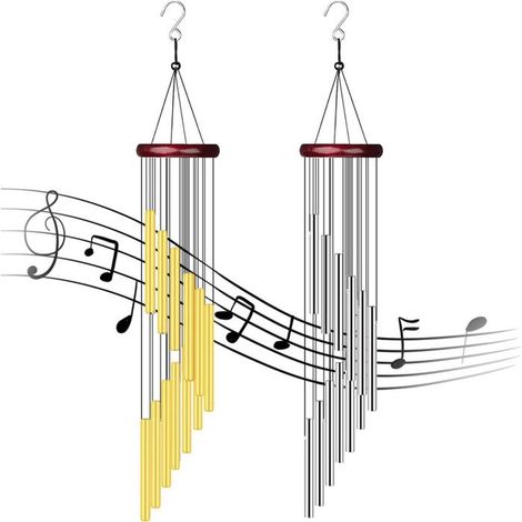2 Pièces Carillon à Vent avec 12 Tubes en Aluminium Carillon Éolienne avec Pédale en Bois Rouge pour Maison Patio Jardin Arbre