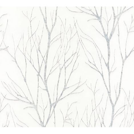 Papel pintado naturaleza Profhome 372602 papel pintado no tejido ligeramente texturado con dibujo naturaleza mate blanco gris 5,33 m2