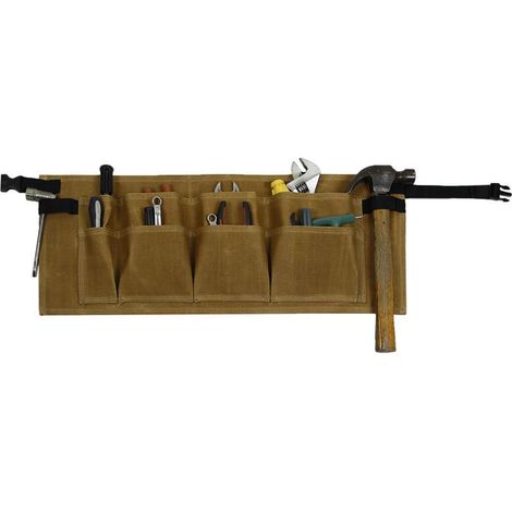 Sac banane de rangement pour outils (64,5 x 26 cm, kaki) - Tablier de jardinage résistant aux taches - Idéal pour les travaux de jardinage, l'électricité et la menuiserie. (1/5)