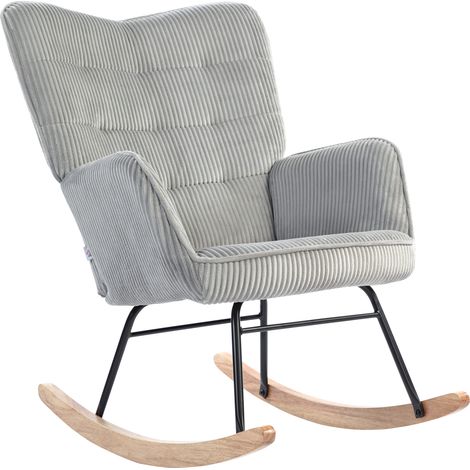 Sillón balancín con reposabrazos y base de madera, gris claro HOMVRA (1/5)