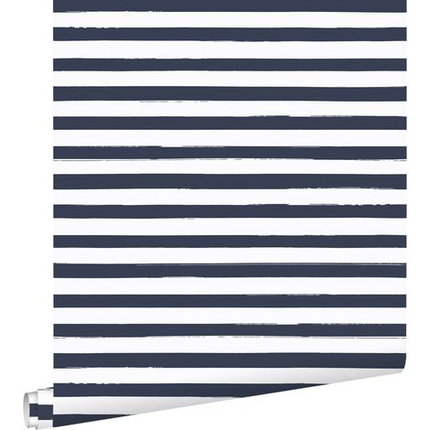 papier peint à rayures bleu foncé et blanc  - ESTAhome
