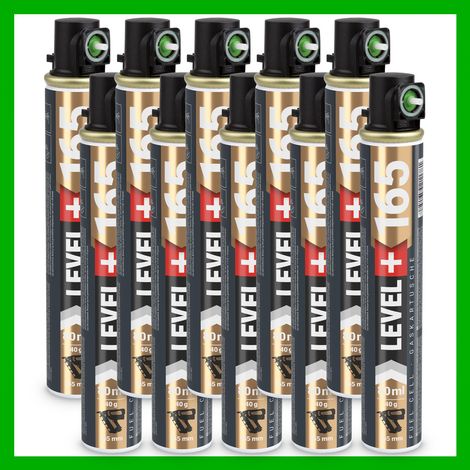 LEVEL+ Gaskartusche 165mm 80ml Fuel Cell Ersatzgas für Nagler L+165 GRÜN - 10 St.