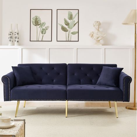 Canapé convertible 2 places dossier réglable bleu OKMYHOME (1/5)