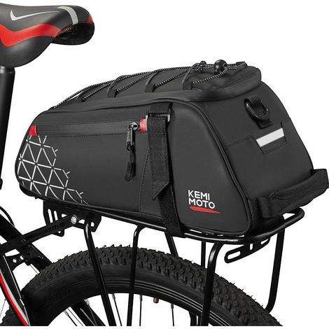 Sacoche de porte-bagages vélo 2-en-1 8L imperméable, plusieurs compartiments, bandoulière, noir (1/5)