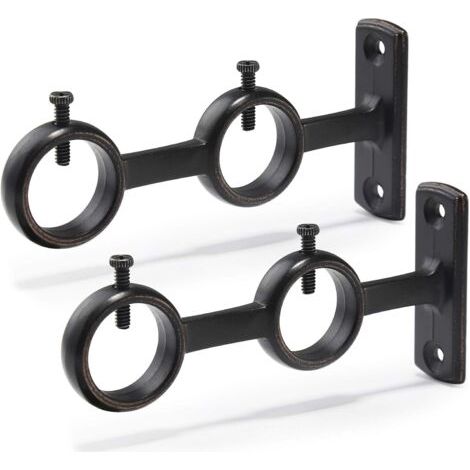 Set aus zwei doppellagigen Gardinenstangenhalterungen mit Haken, geeignet für Wohnzimmer, Schlafzimmer oder andere Gardinenstangen (schwarz) (2er-Set)