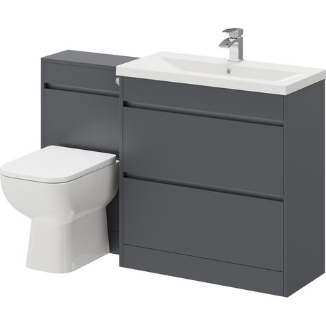 City Gloss Grey 1300mm 2 Drawer Vanity Unit Toilet Suite (1/5)