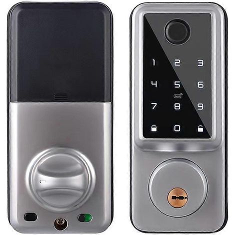 Serrure de porte intelligente automatique WiFi avec télécommande, empreinte digitale, mot de passe numérique, serrure électronique avec capteur de porte, argent. (1/5)