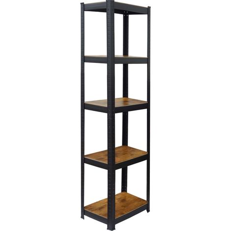 Estantería Relaxdays, HBT: 180x40x40 cm, 5 estantes abiertos, 300 kg, industrial, auxiliar oficina/sótano, marrón/negro (1/5)